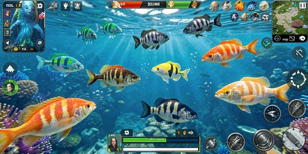 Tampilan gameplay seru dalam <strong>33L</strong> saat menangkap ikan.