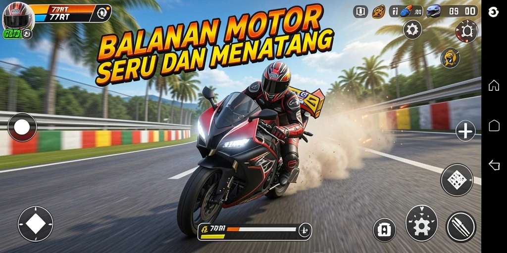 Gameplay seru balapan motor di 77RT dengan trek yang menantang.