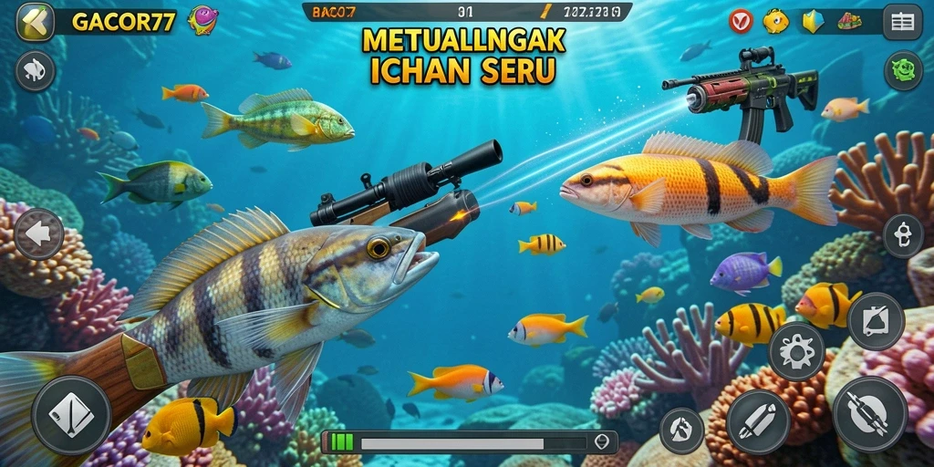 Screenshot gameplay GACOR77 yang menampilkan aksi tembak ikan yang seru.