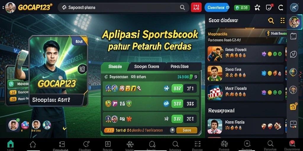 Screenshot utama GOCAP123 menampilkan antarmuka Sportsbook yang menarik.