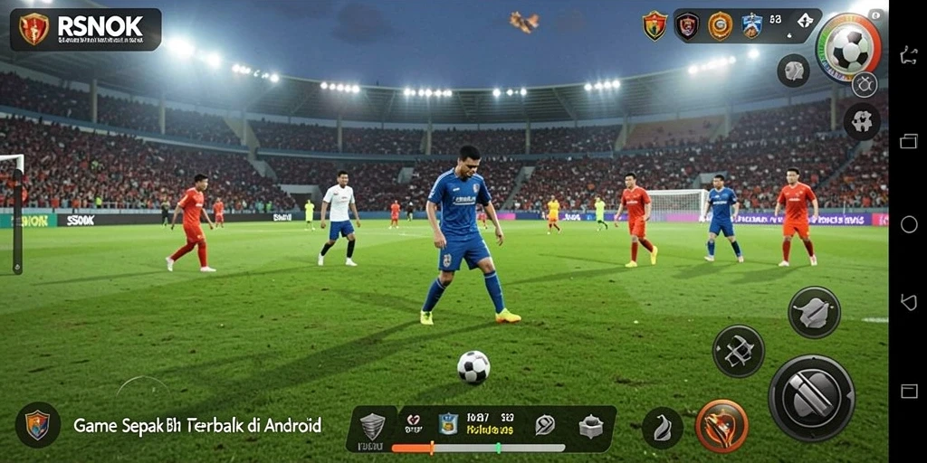 Screenshot menampilkan adegan seru dari gameplay sepak bola.
