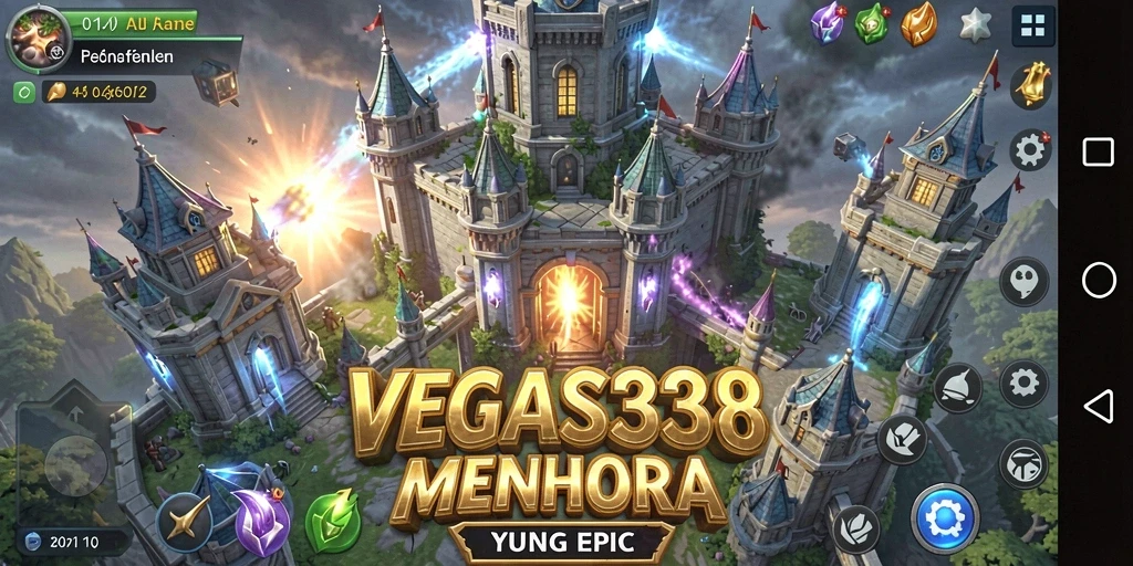 Screenshot menunjukkan aksi pertahanan menara yang intens.
