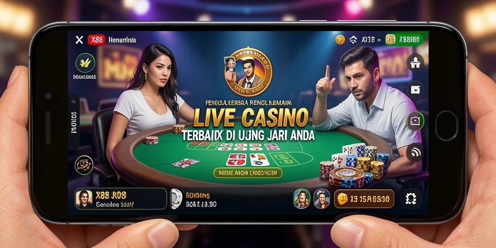 Screenshot gameplay X88 yang menunjukkan suasana Live Casino yang mendebarkan.