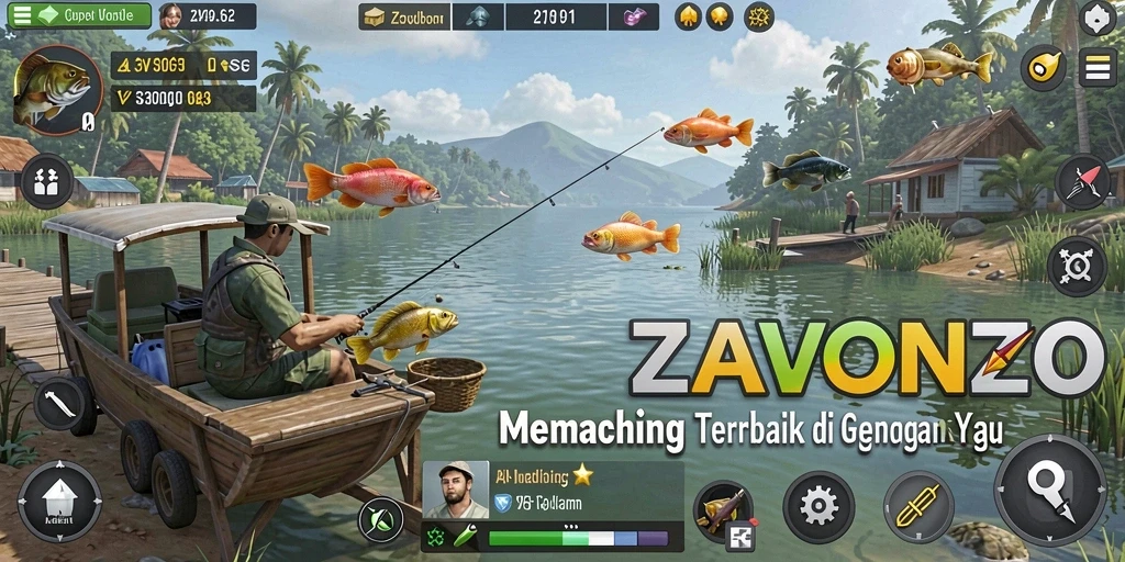 Tangkapan ikan berwarna-warni dalam gameplay ZAVONZO.